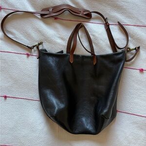 Madewell Black Leather Shoulder Purse with Brown Handles